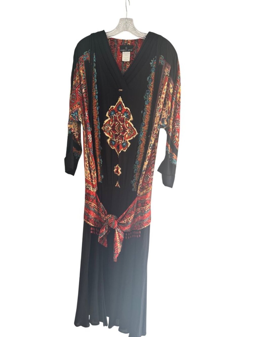 Carole Little Size 10 Vintage Multicolor Boho Midi Dress With Tie Waist Beads - Picture 5 of 12